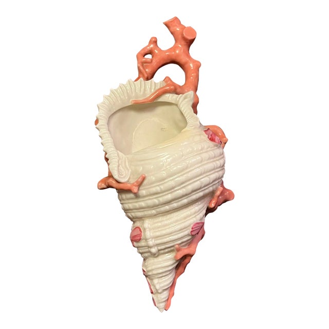 Antique 19th Century Royal Worcester Porcelain Conch Sea Shell & Coral Wall Pocket Vase For Sale