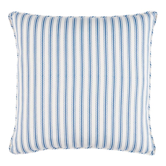 Schumacher x Mark D. Sikes Birdie Ticking Stripe 18" Pillow In Indigo For Sale