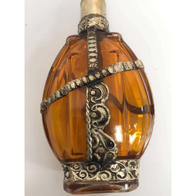 Islamic Moorish Glass Perfume Bottle Sprinkler with Embossed Metal Overlay For Sale - Image 3 of 9