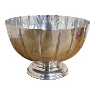 Vintage Silver Toned Scalloped Rim Pedestal Bowl For Sale