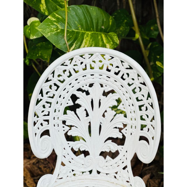 White Vintage Victorian Cast Aluminum Garden Chairs - Set of 4 For Sale - Image 8 of 11