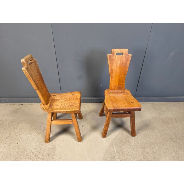 Vintage Oak Brutalist Chairs, 1970s, Set of 4 For Sale - Image 4 of 12