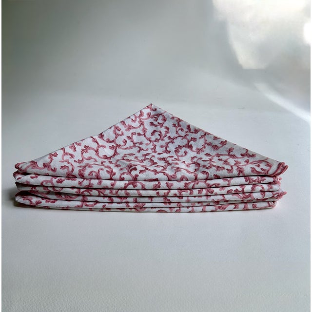 1980s Croscill White & Pink Scrollwork Dinner Napkins - Set of 7 For Sale - Image 17 of 17