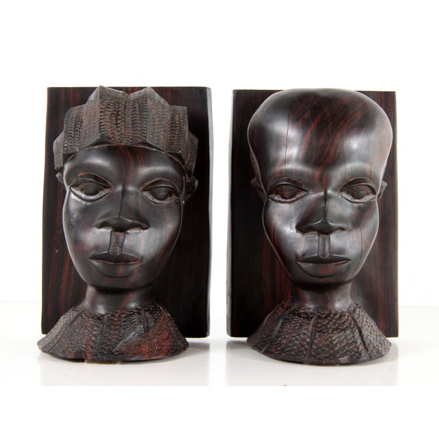 Tribal Vintage West African Hand Carved Wenge Tribal Bookends - a Pair For Sale - Image 3 of 10