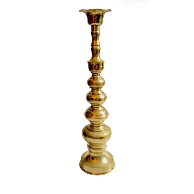 An impressive large-scale Japanese Buddhist brass altar candlestick, or shokudai, dating to the mid-20th century. At 22...