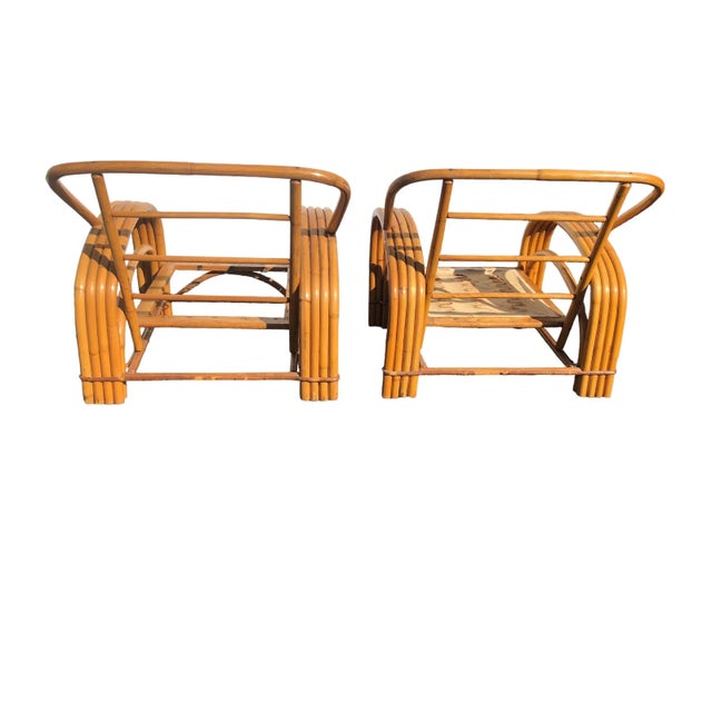 Pair of Four Strand Bent Bamboo/Rattan Lounge Chairs 1950s For Sale - Image 4 of 10