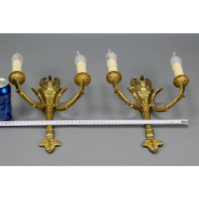 French Empire Style Gilt Bronze 2-Light Sconces, Early 20th Century, Set of 2 For Sale - Image 10 of 18