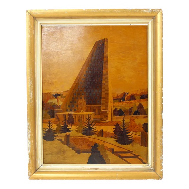 Former Czechoslovakian Inlaid Wood Veneer Artwork, 1950s For Sale