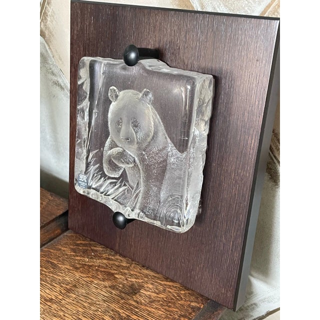 Glass Mats Jonasson Swedish Carved Crystal Panda Bear Wall Plaque Sculpture For Sale - Image 7 of 7