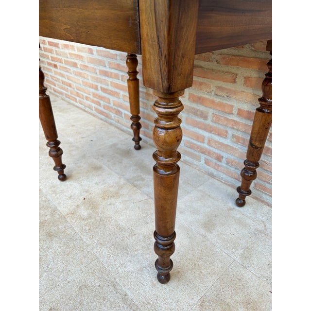 Brown Antique Spanish Turned-Leg Wooden Work Table With Large Drawer For Sale - Image 8 of 10