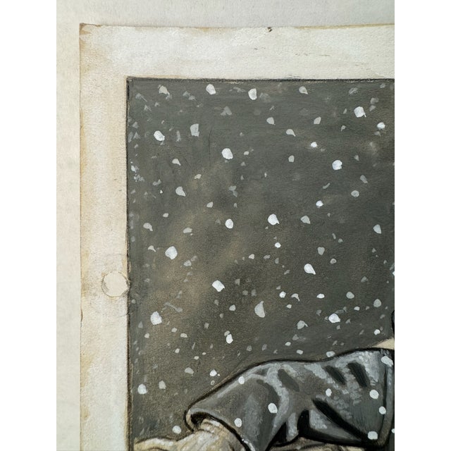 1940s Original Signed Graphite Illustration of Child in Snow With Dog, 10.5 × 8 In. For Sale - Image 4 of 6