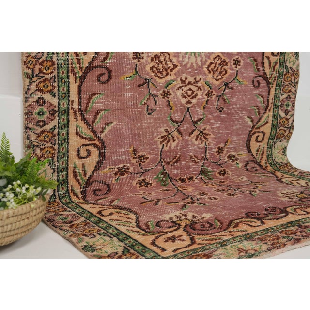 1970s Vintage Turkish Handmade Wool Cotton Pink Area Rug For Sale In San Francisco - Image 6 of 12