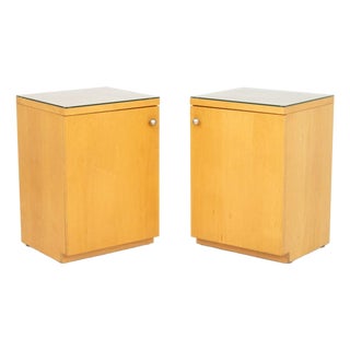 Art Deco Style Blonde Wood Cabinets, Pair For Sale