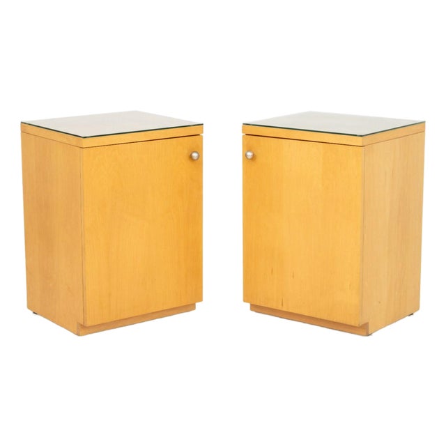 Art Deco Style Blonde Wood Cabinets, Pair For Sale