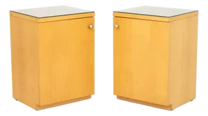Art Deco Style Blonde Wood Cabinets, Pair