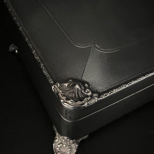 Wood Antique British Solid Silver, Cedar Lined ,Hinged Top Cigarette Box For Sale - Image 7 of 16