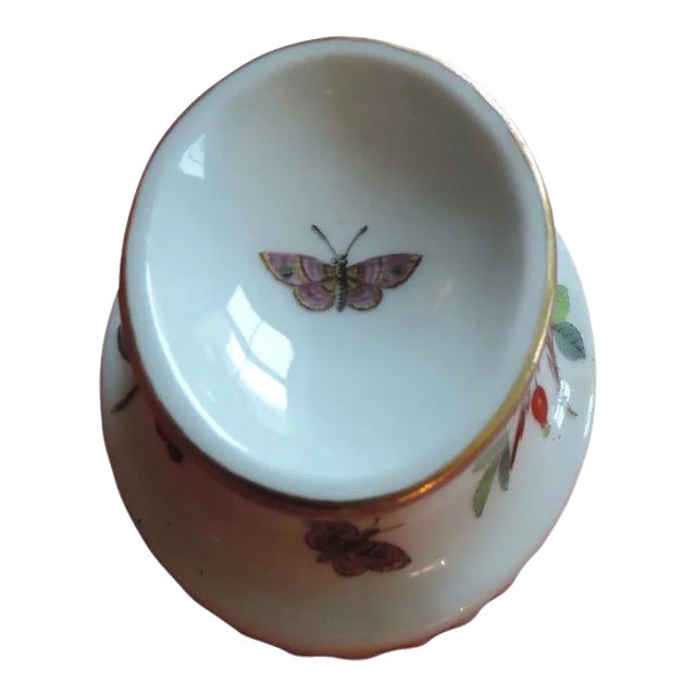 19th Century German Berlin KPM Porcelain Butterflies & Birds Salt Cellar Decorated For Sale
