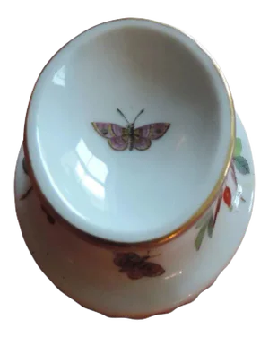 19th Century German Berlin KPM Porcelain Butterflies & Birds Salt Cellar Decorated