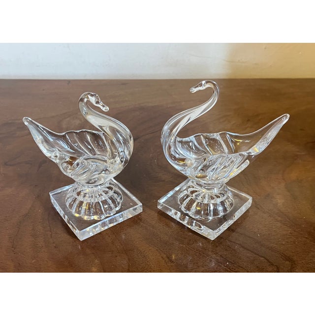 19th Century Antique 19th Century American Flint Glass Swan Form Open Salt Cellars With Lemon Squeeze Bases - A Pair For Sale - Image 5 of 14