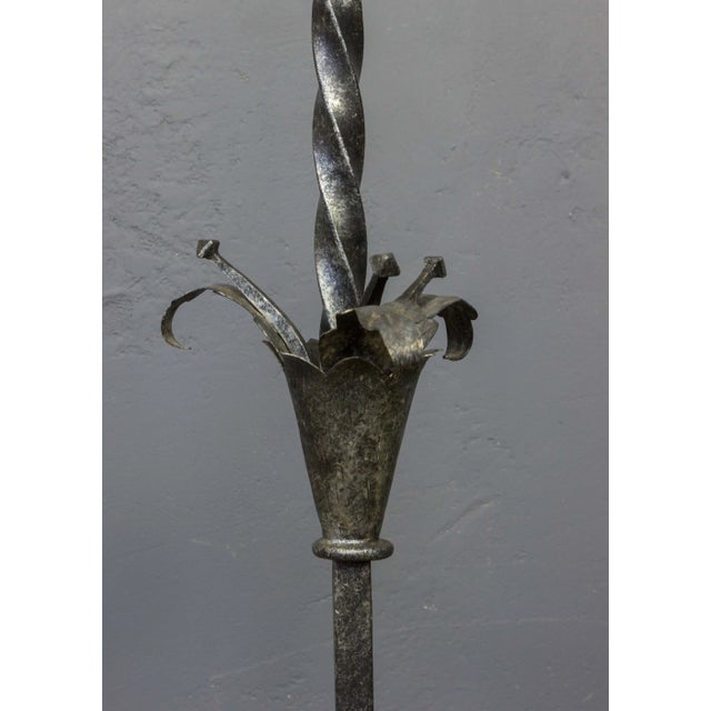 Mid-Century Modern Spanish Silvered Iron Floor Lamp With Twisted Stem and Tripod Base, 1950s For Sale - Image 3 of 12