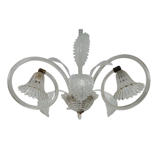 Art Deco Murano Glass Three-Arm Chandelier, Italy, 1940s For Sale