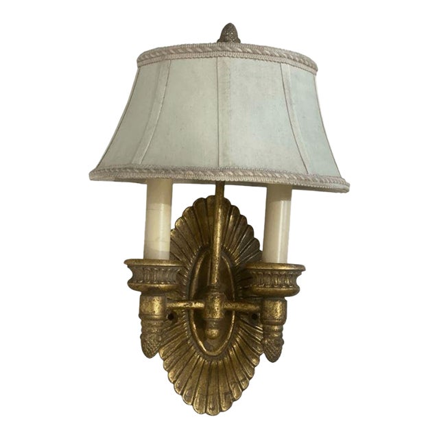 Vintage Murray Feiss Empire Style Double-Arm Wall Candle Sconce Lights With Shad For Sale