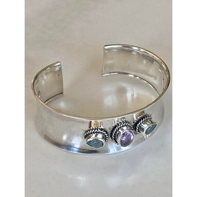 Sterling Silver Bracelet With Amethyst and Topaz For Sale - Image 6 of 17