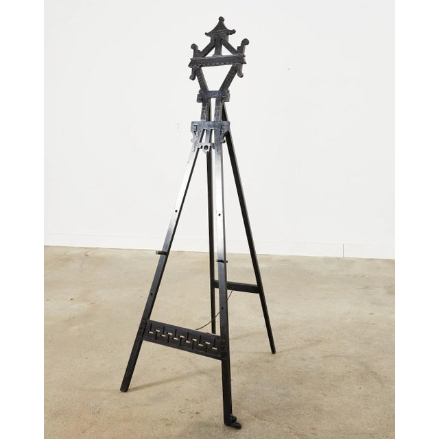 Chinoiserie English Chinoiserie Style Ebonized Pagoda Artists Easel For Sale - Image 3 of 12