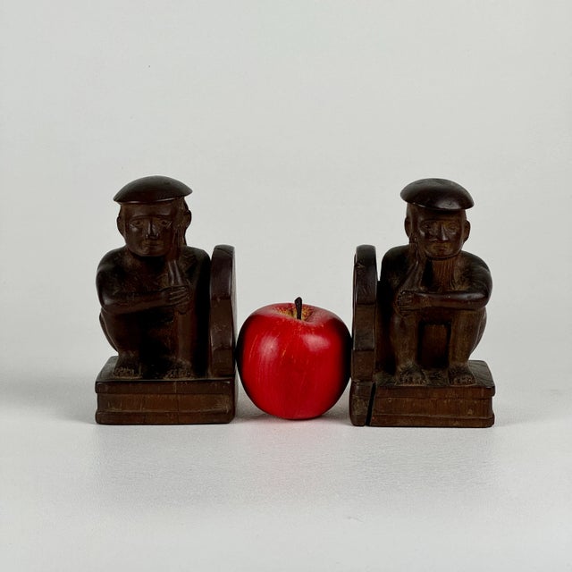 Asian Vintage Asian Hand Carved Thinking Men Wooden Bookends - a Pair For Sale - Image 3 of 12