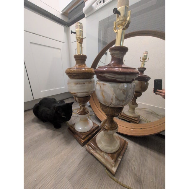 Italian Vintage Onyx Table Lamps - a Pair For Sale - Image 3 of 12
