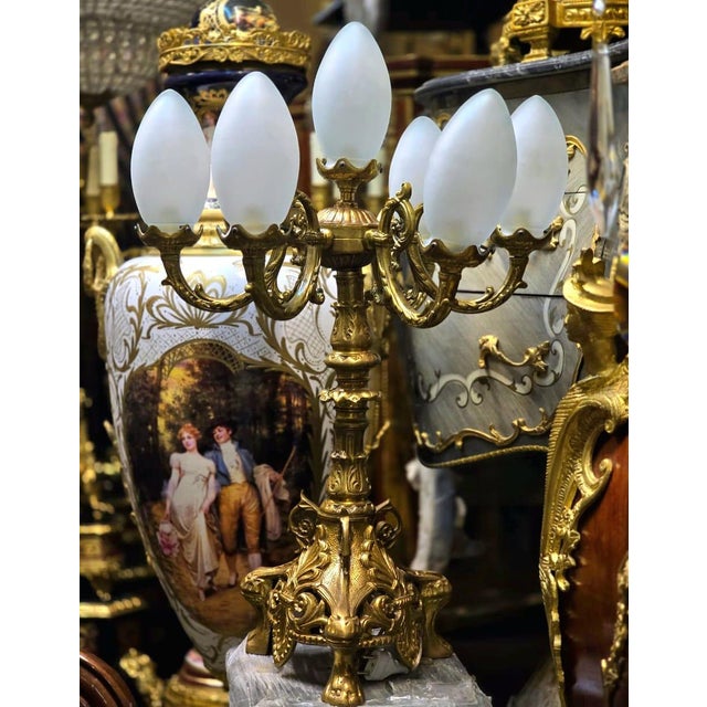 Rococo French Rococo 7-Light Candelabra Lamp – Gilded Bronze Table Accent For Sale - Image 3 of 3