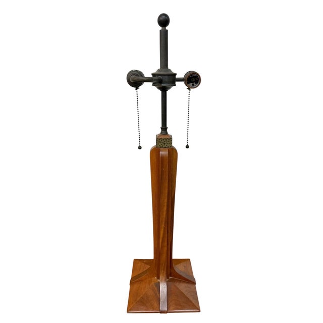Vintage Stickley Walnut Table Lamp W/Original Shade For Sale In Philadelphia - Image 6 of 11