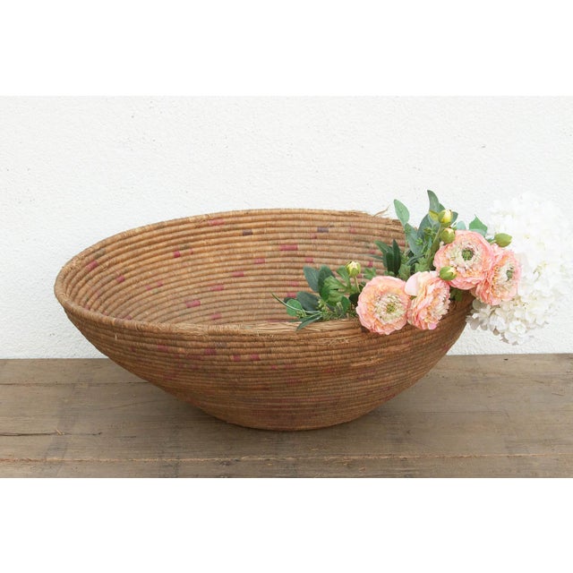 Tan Impressive 31" Dm Crimson Motif Antique Basket For Sale - Image 8 of 8