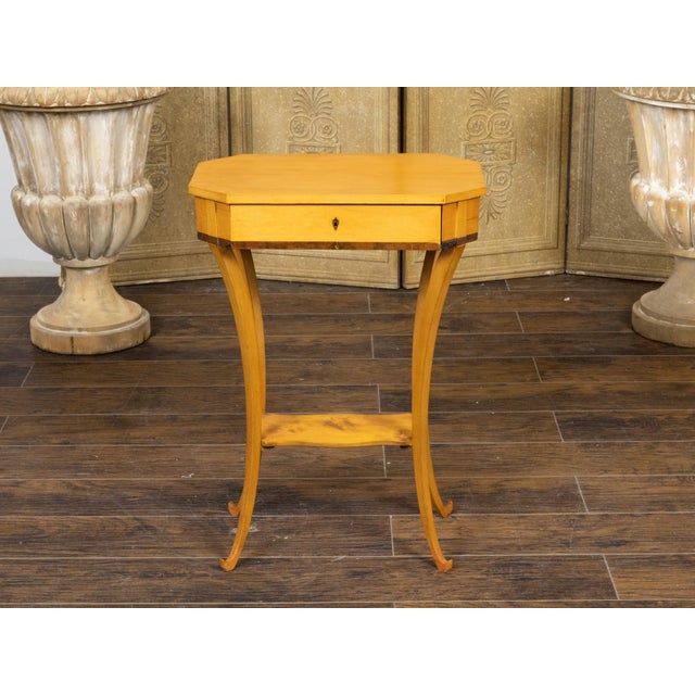 19th Century Austrian Biedermeier 19th Century Table with Octagonal Top and Divided Drawer For Sale - Image 5 of 12