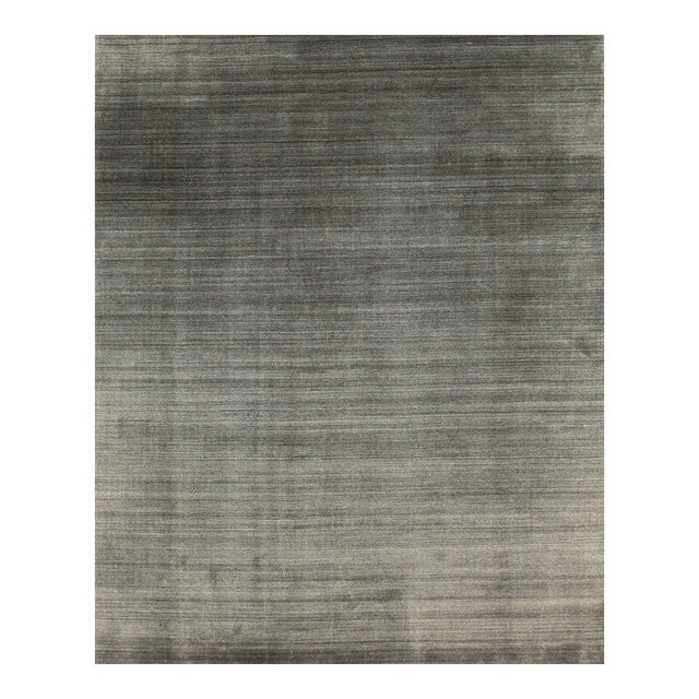 12x15 Charcoal Gray Modern Strie Hand-Knotted Wool and Viscose Rug For Sale