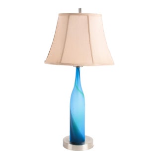 Contemporary Blue Abstract Table Lamp on Chrome Base For Sale
