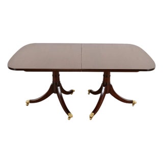 Stickley Georgian Banded Mahogany Double Pedestal Dining Table, Newly Refinished For Sale