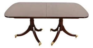 Stickley Georgian Banded Mahogany Double Pedestal Dining Table, Newly Refinished