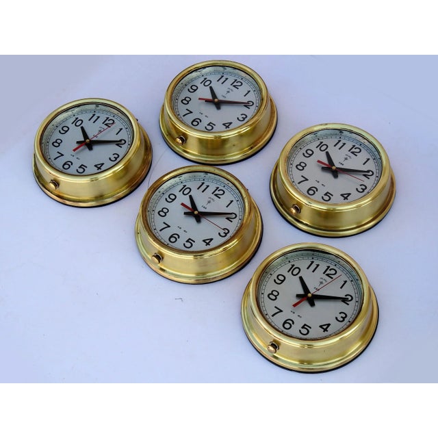 Set of 5 Vintage Maritime Navigation Brass World Clock " Polaris " Marine Ship For Sale - Image 4 of 6