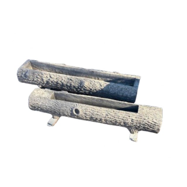 Stone Two Faux Bois Log Troughs/Planters For Sale - Image 7 of 10