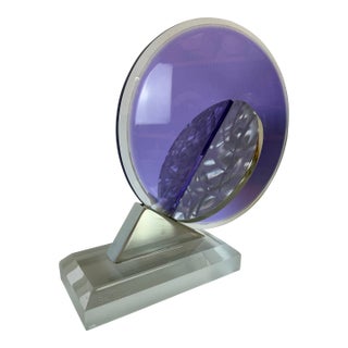 1990's Vintage Postmodern Geometric Abstract Lucite & Stainless Steel Table Sculpture, Signed For Sale