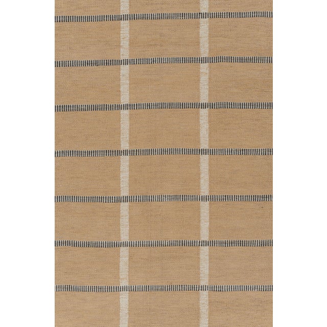 Tan Beige Plaid Indoor Outdoor Polyester Rug, 9ft X 12ft For Sale - Image 8 of 11