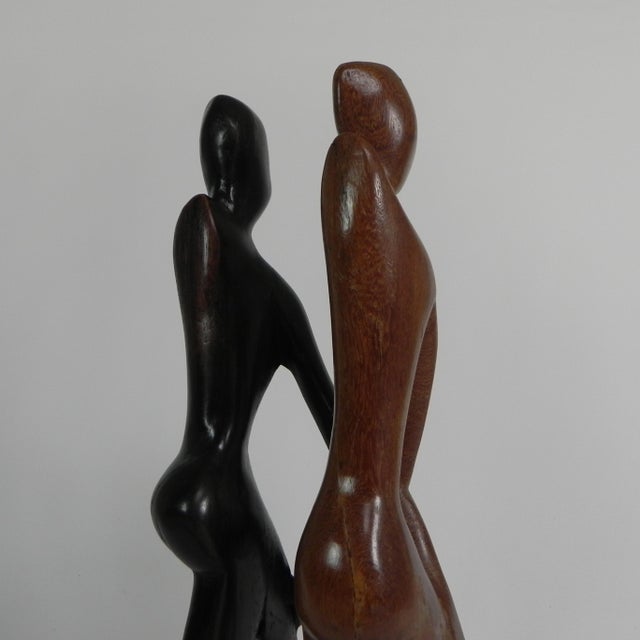 Brown Wooden Statue of Two People, 1950s For Sale - Image 8 of 16