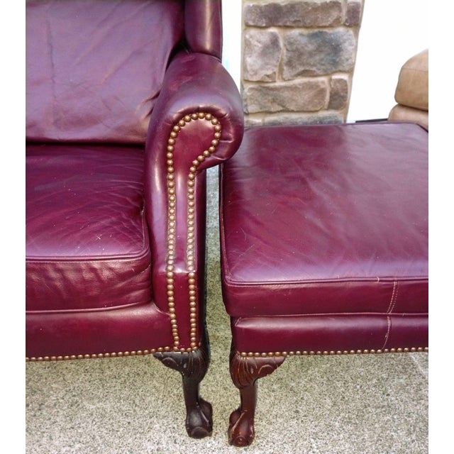 1990s 1990s Timeless Elegance Meets Executive Comfort: The Classic Leather Wingback Chair & Ottoman Set For Sale - Image 5 of 10