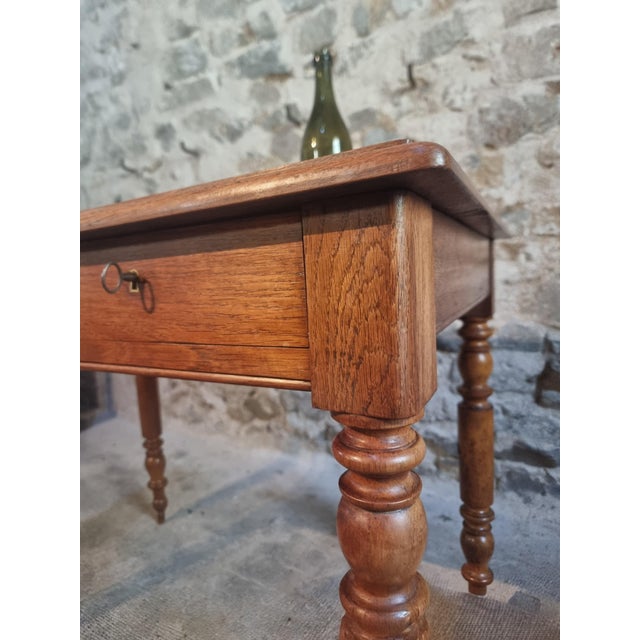 Antique French Oak Desk Table with Drawers, 1920s For Sale - Image 10 of 18