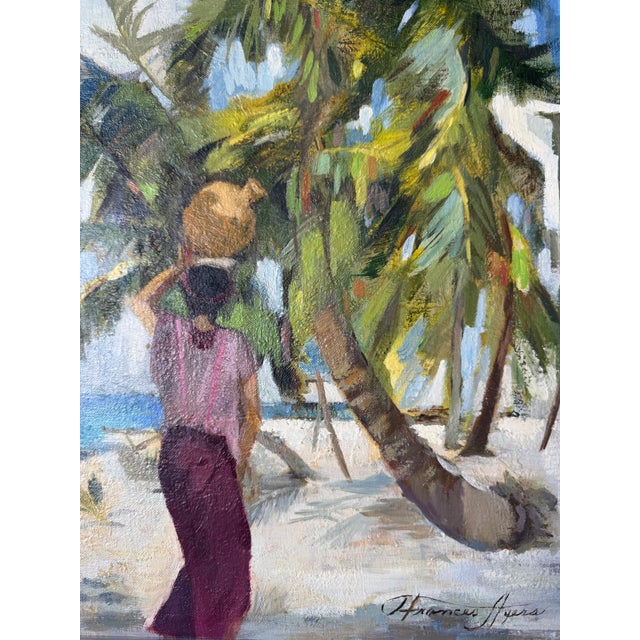 Metal 1980’s Frances Ayers Impressionist Coastal Landscape Oil on Board Painting, Framed For Sale - Image 7 of 11