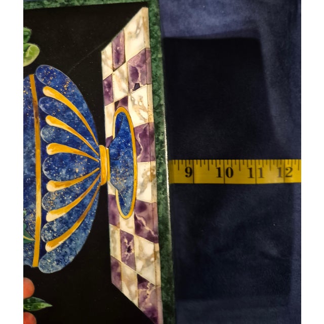 Gemstone Vintage Mid-Century Italian Hand-Painted Florentine "Pietra Dura" Style Still Life Plaque by Ba Ro For Sale - Image 7 of 8