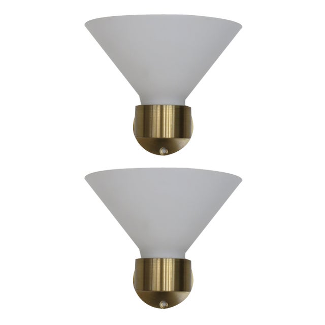 Italian Wall Lamps in Brass and Murano Glass, 1970s, Set of 4 For Sale