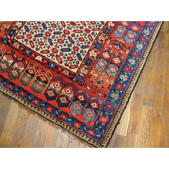 Early 20th Century 1900s Ivory Geometric Tribal Antique W. Persian Kurdish Runner Rug 3'6" X 14'6" Handknotted Wool Carpet For Sale - Image 5 of 5