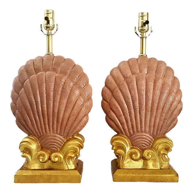 Lamp Pair Seashells Shells Restored For Sale